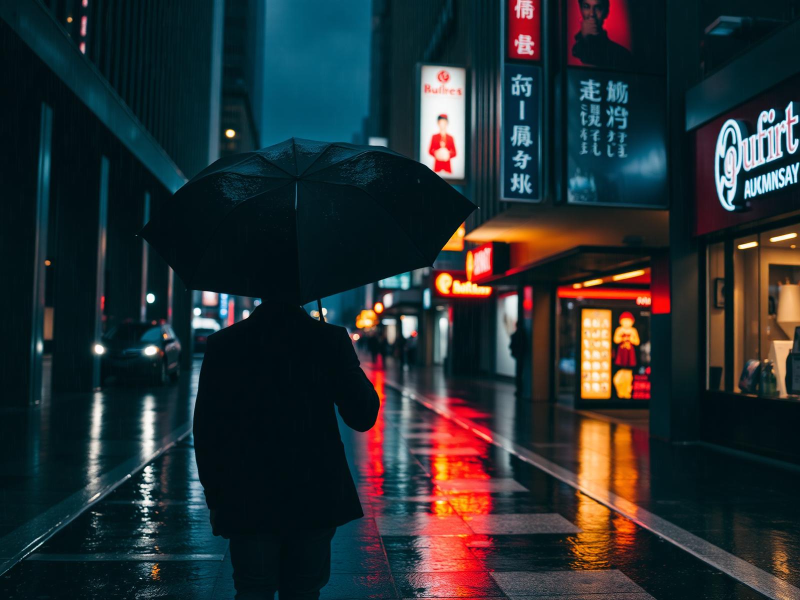 Chuva, neon, a coreografia específica de não parar.